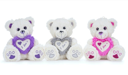 Super Soft Plush White Bear with Coloured Hearts and Text – 8” (20cm)