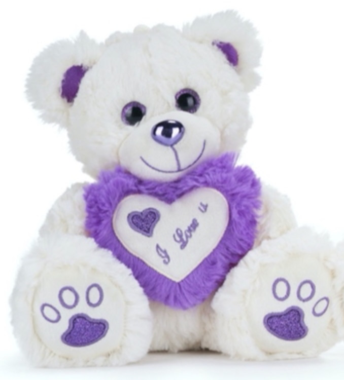 Super Soft Plush White Bear with Coloured Hearts and Text – 8” (20cm)