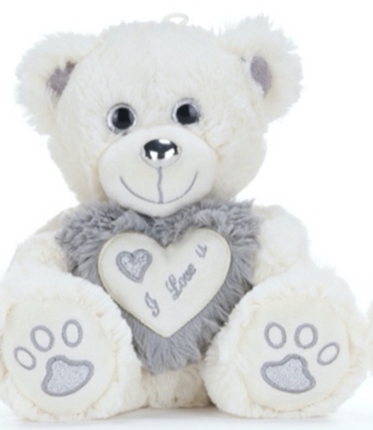 Super Soft Plush White Bear with Coloured Hearts and Text – 8” (20cm)