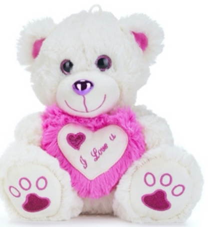 Super Soft Plush White Bear with Coloured Hearts and Text – 8” (20cm)