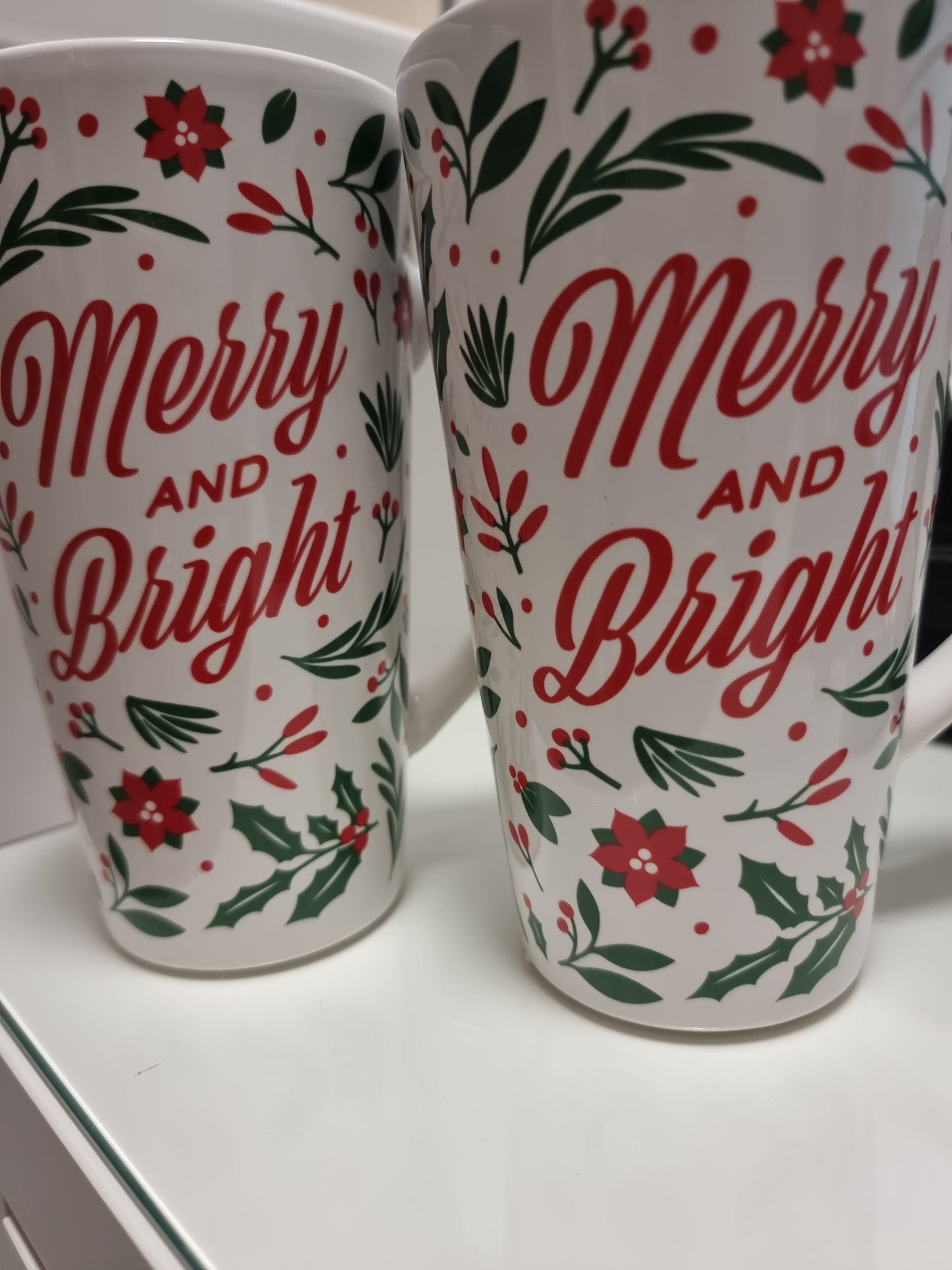 Set of Two Merry and Bright Mugs Christmas Large Tall Mugs