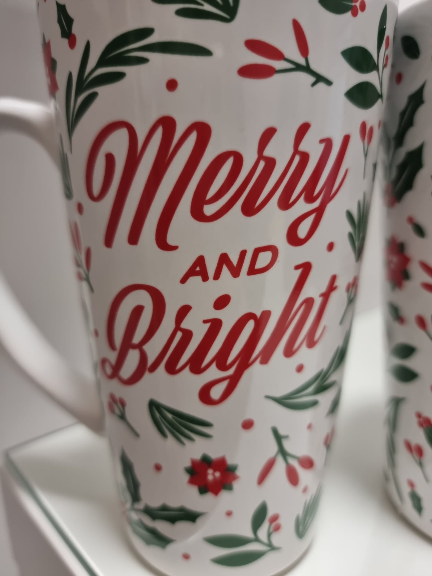 Set of Two Merry and Bright Mugs Christmas Large Tall Mugs